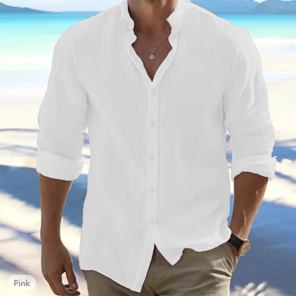 Long-Sleeved Shirts Summer Solid Color Stand-Up