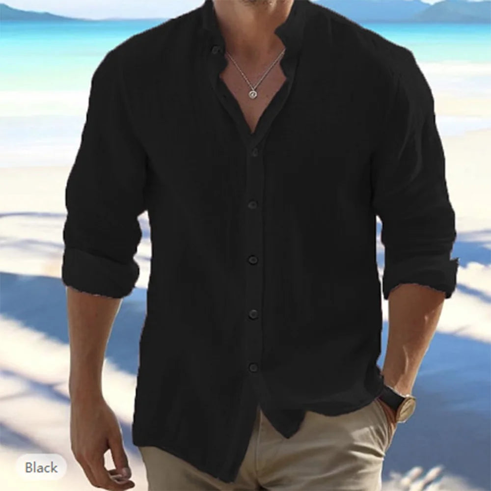 Long-Sleeved Shirts Summer Solid Color Stand-Up