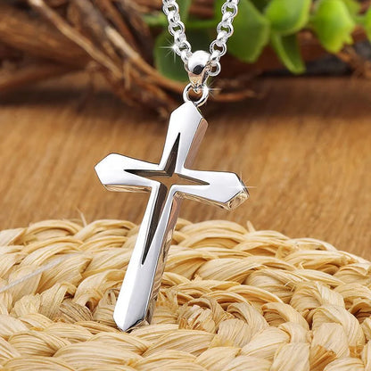 Simple Hollow Cross Pendant  Stainless Steel Necklace