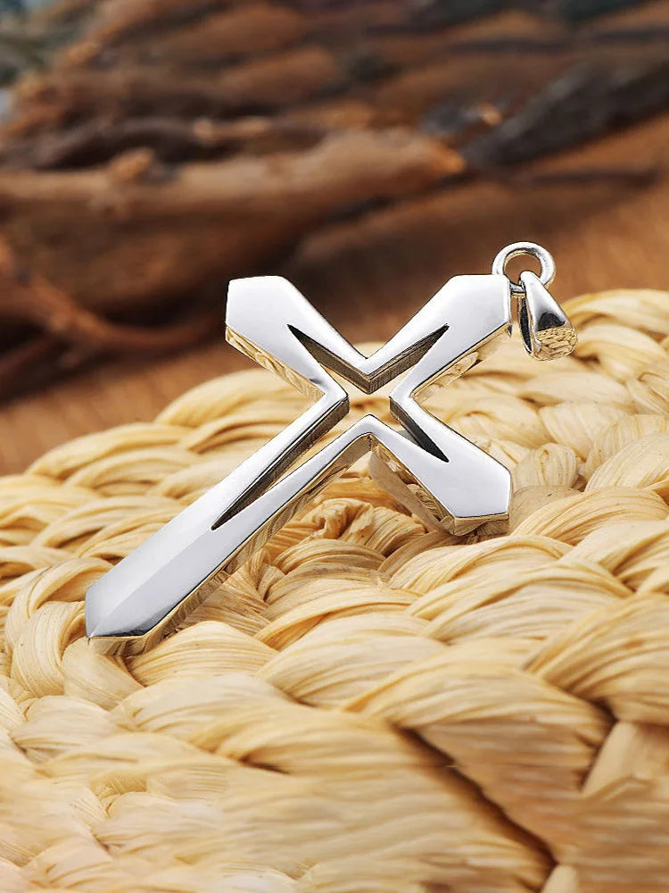 Simple Hollow Cross Pendant  Stainless Steel Necklace