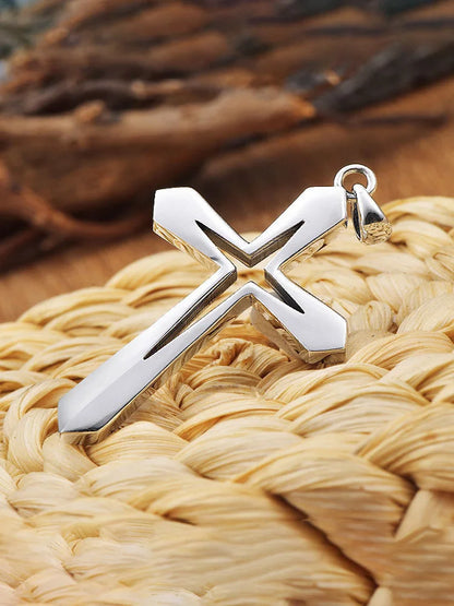 Simple Hollow Cross Pendant  Stainless Steel Necklace
