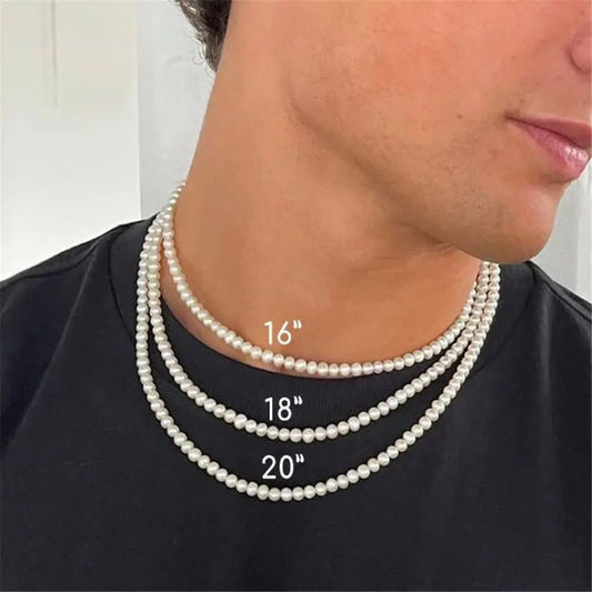Pearl Necklace Men Simple Handmade Strand Bead Necklace