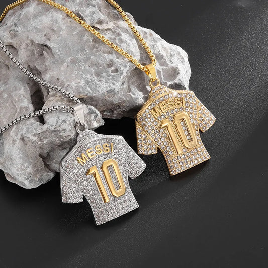 2pcs No.10 Jersey Football Necklace with rhinestones