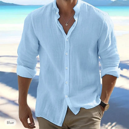 Long-Sleeved Shirts Summer Solid Color Stand-Up