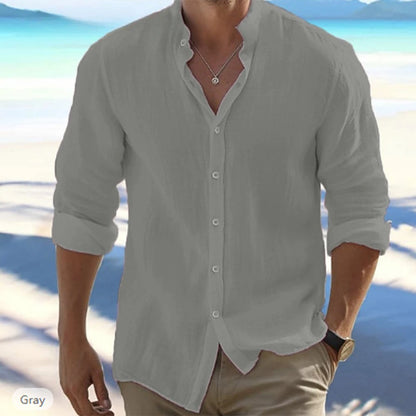 Long-Sleeved Shirts Summer Solid Color Stand-Up
