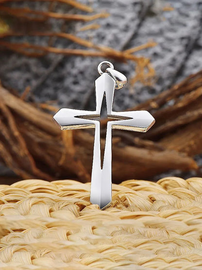 Simple Hollow Cross Pendant  Stainless Steel Necklace