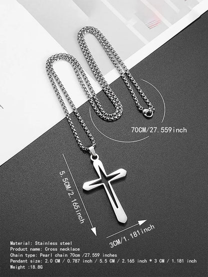 Simple Hollow Cross Pendant  Stainless Steel Necklace