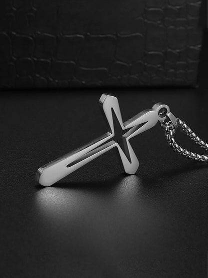 Simple Hollow Cross Pendant  Stainless Steel Necklace